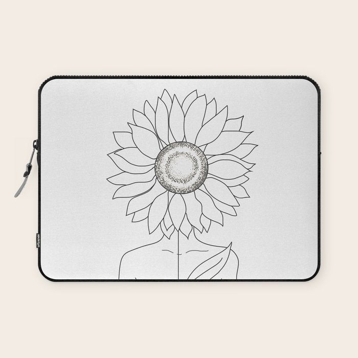 Minimalistic Line Art of Woman with Sunflower Laptop Sleeve Gallery Image 1