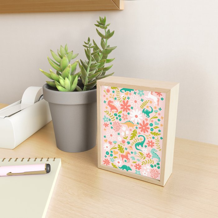 Dinosaurs + Unicorns in Pink + Teal Mini Art Print Gallery Image 2