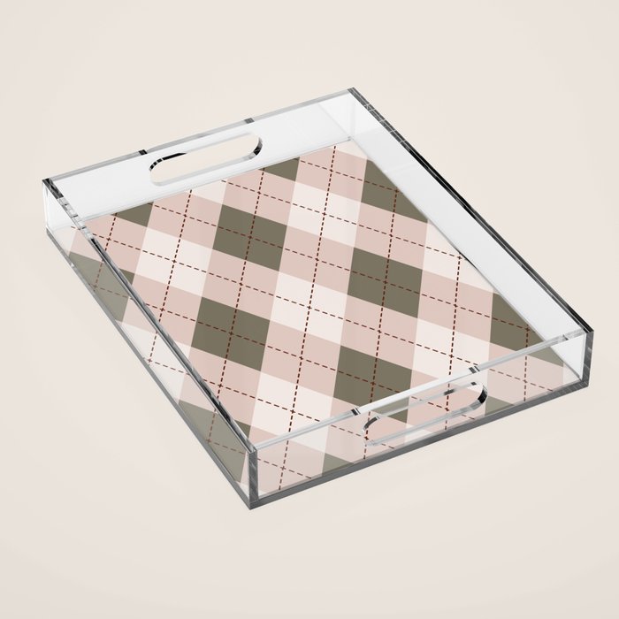 Classic Argyle Pattern Sage and Baby Pink Acrylic Tray Gallery Image 1