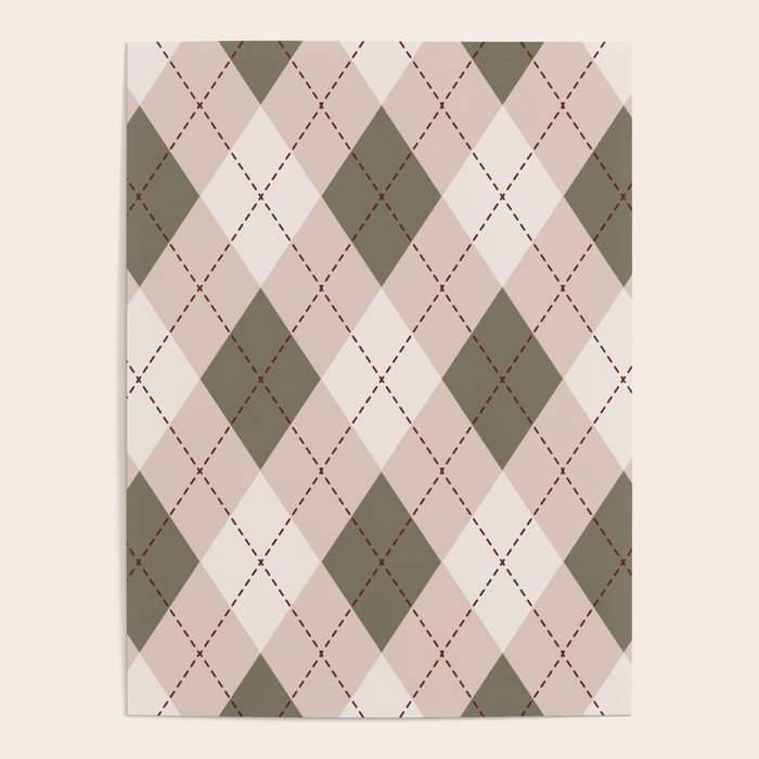 Classic Argyle Pattern Sage and Baby Pink Poster Gallery Image 1