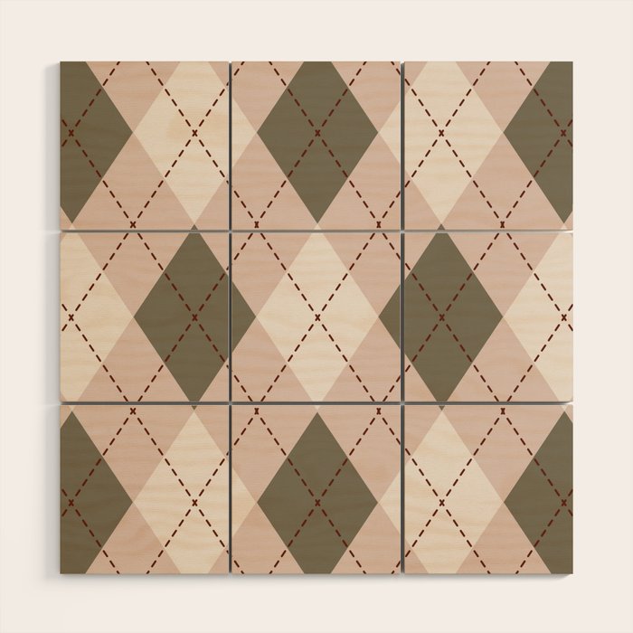Classic Argyle Pattern Sage and Baby Pink Wood Wall Art Gallery Image 1