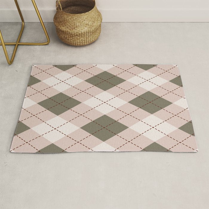 Classic Argyle Pattern Sage and Baby Pink Rug Gallery Image 1