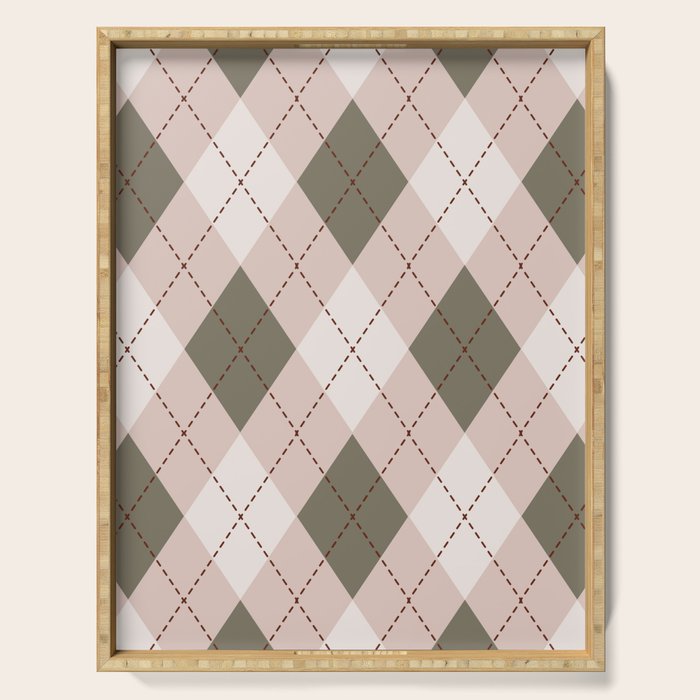Classic Argyle Pattern Sage and Baby Pink Serving Tray Gallery Image 1