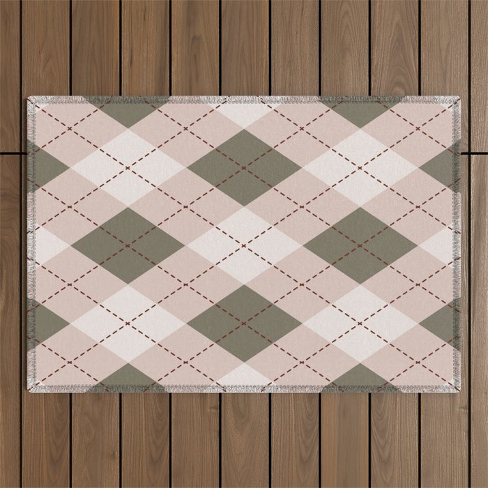 Classic Argyle Pattern Sage and Baby Pink Outdoor Rug Gallery Image 1