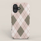 Classic Argyle Pattern Sage and Baby Pink iPhone Case Gallery Image 1