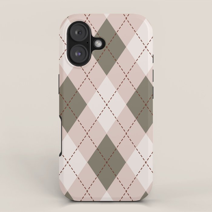 Classic Argyle Pattern Sage and Baby Pink iPhone Case Gallery Image 1