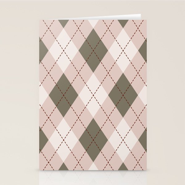 Classic Argyle Pattern Sage and Baby Pink Stationery Card Gallery Image 2