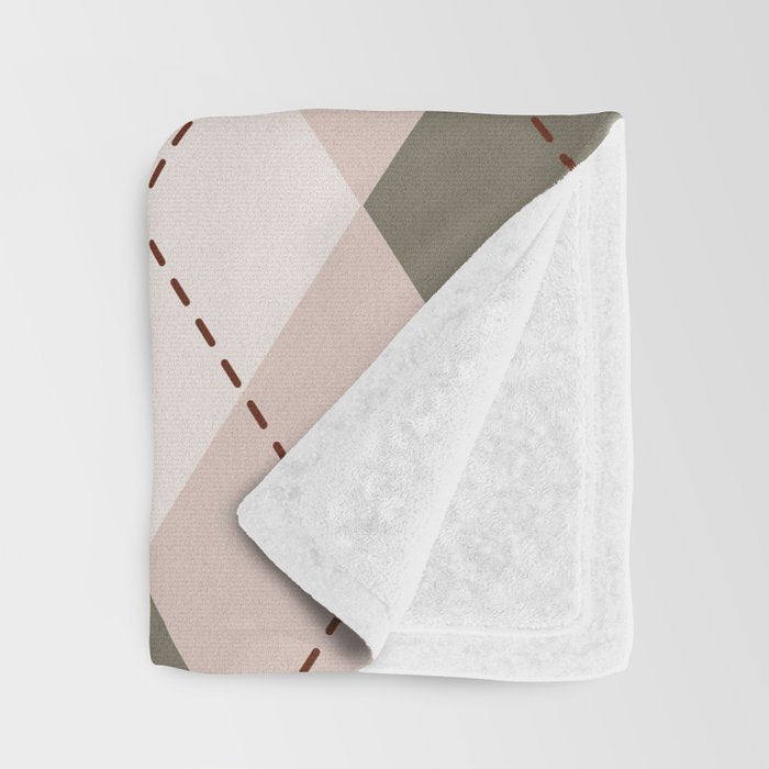 Classic Argyle Pattern Sage and Baby Pink Throw Blanket Gallery Image 3