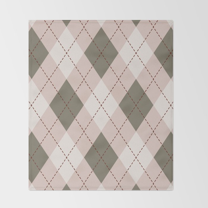 Classic Argyle Pattern Sage and Baby Pink Throw Blanket Gallery Image 2
