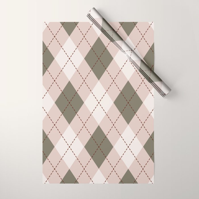 Classic Argyle Pattern Sage and Baby Pink Wrapping Paper Gallery Image 1