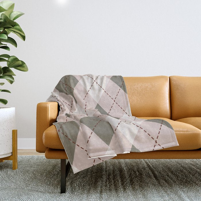 Classic Argyle Pattern Sage and Baby Pink Throw Blanket Gallery Image 1