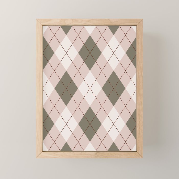 Classic Argyle Pattern Sage and Baby Pink Mini Art Print Gallery Image 1