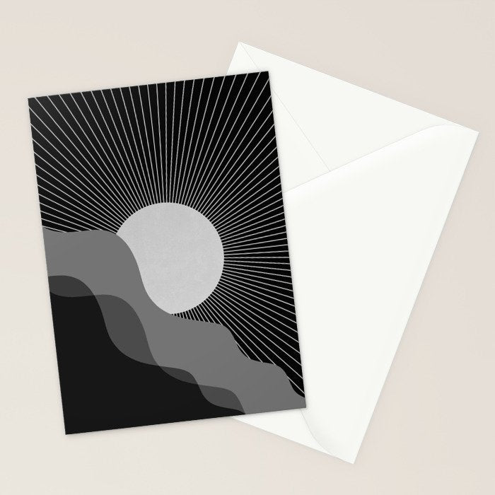 Abstraction_SUNRISE_SUNSET_BLACK_WHITE_MONO_POP_ART_0622A Stationery Card Gallery Image 2