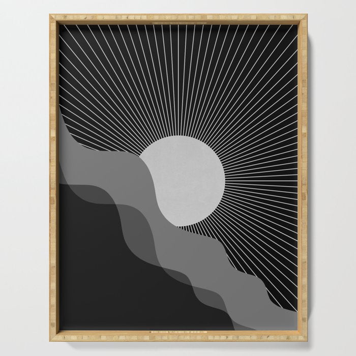 Abstraction_SUNRISE_SUNSET_BLACK_WHITE_MONO_POP_ART_0622A Serving Tray Gallery Image 1