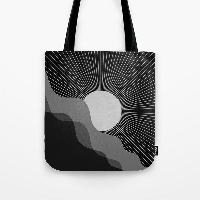 Abstraction_SUNRISE_SUNSET_BLACK_WHITE_MONO_POP_ART_0622A Tote Bag Gallery Image 1