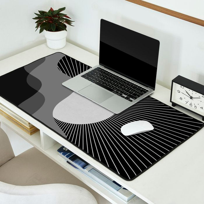 Abstraction_SUNRISE_SUNSET_BLACK_WHITE_MONO_POP_ART_0622A Desk Mat Gallery Image 2