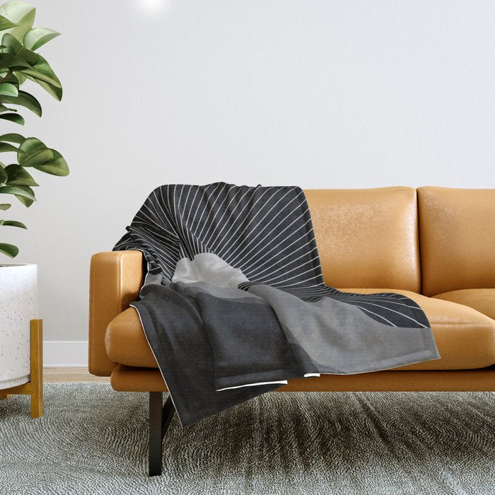 Abstraction_SUNRISE_SUNSET_BLACK_WHITE_MONO_POP_ART_0622A Throw Blanket Gallery Image 1