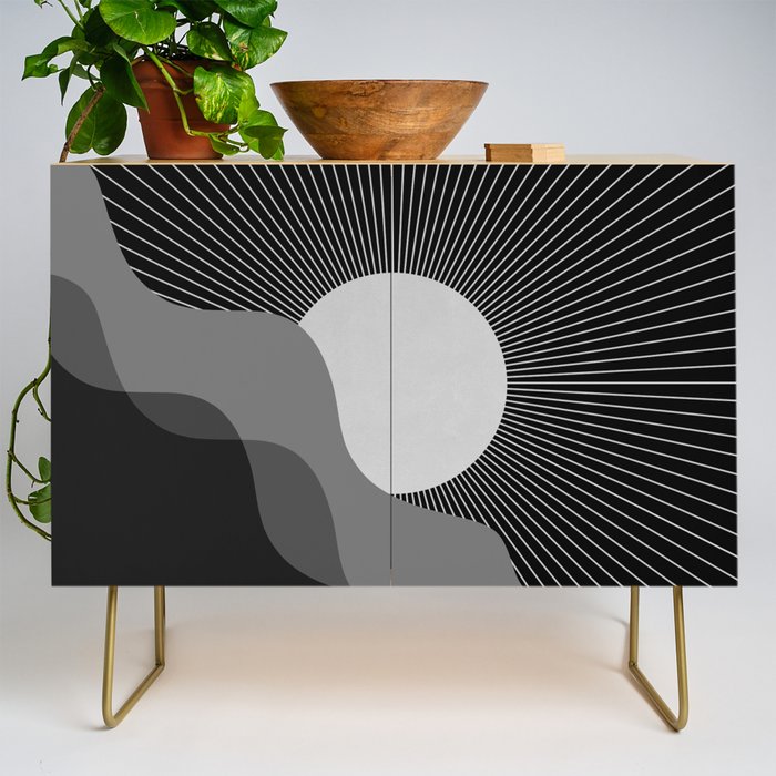 Abstraction_SUNRISE_SUNSET_BLACK_WHITE_MONO_POP_ART_0622A Credenza Gallery Image 1