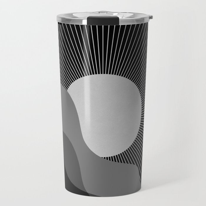 Abstraction_SUNRISE_SUNSET_BLACK_WHITE_MONO_POP_ART_0622A Travel Mug Gallery Image 1