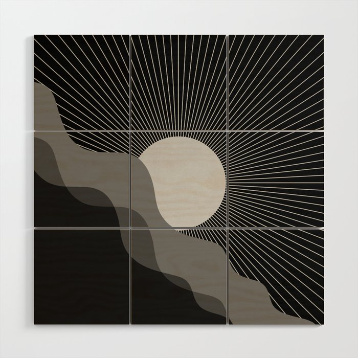 Abstraction_SUNRISE_SUNSET_BLACK_WHITE_MONO_POP_ART_0622A Wood Wall Art Gallery Image 1