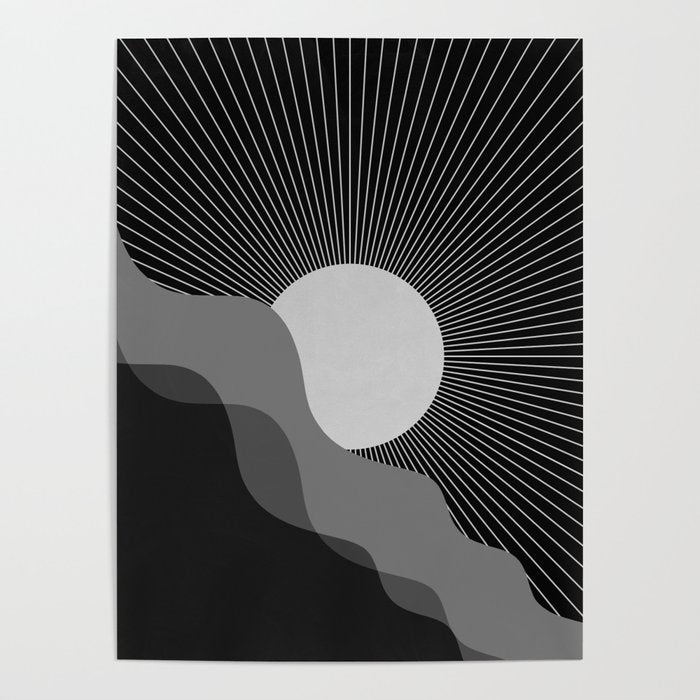 Abstraction_SUNRISE_SUNSET_BLACK_WHITE_MONO_POP_ART_0622A Poster Gallery Image 4