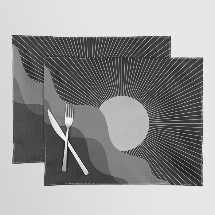 Abstraction_SUNRISE_SUNSET_BLACK_WHITE_MONO_POP_ART_0622A Placemat Gallery Image 1