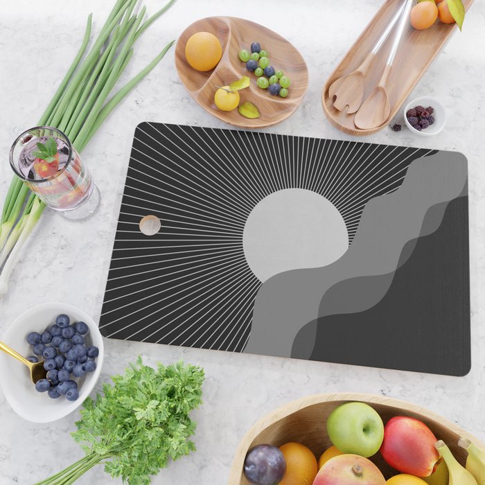 Abstraction_SUNRISE_SUNSET_BLACK_WHITE_MONO_POP_ART_0622A Cutting Board Gallery Image 2