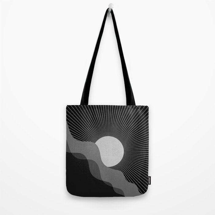 Abstraction_SUNRISE_SUNSET_BLACK_WHITE_MONO_POP_ART_0622A Tote Bag Gallery Image 2