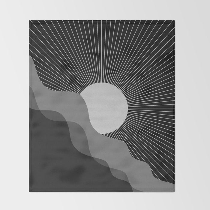 Abstraction_SUNRISE_SUNSET_BLACK_WHITE_MONO_POP_ART_0622A Throw Blanket Gallery Image 2