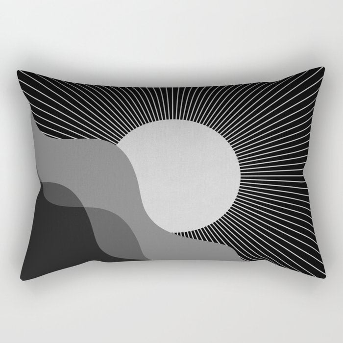 Abstraction_SUNRISE_SUNSET_BLACK_WHITE_MONO_POP_ART_0622A Rectangular Pillow Gallery Image 2