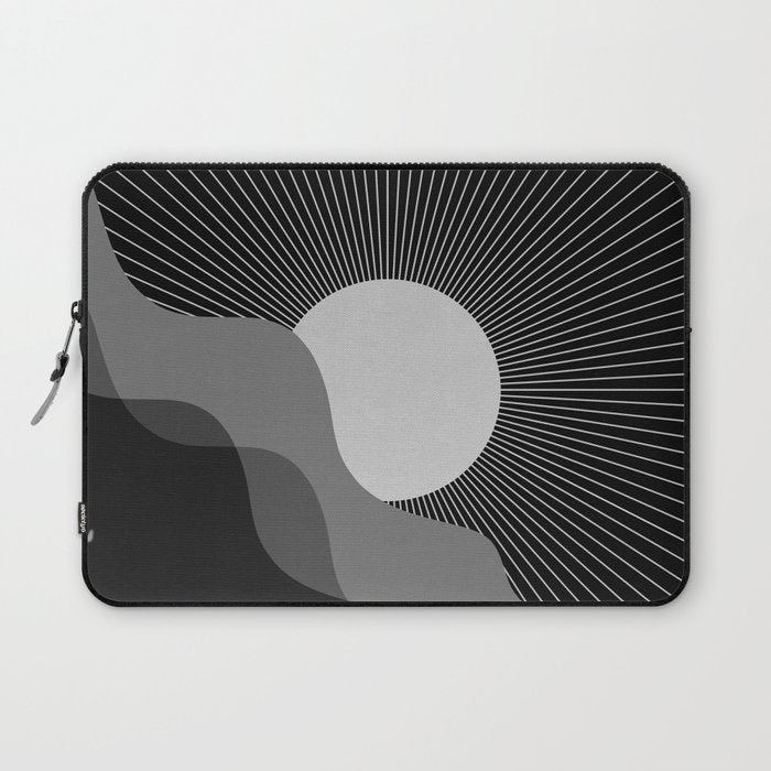 Abstraction_SUNRISE_SUNSET_BLACK_WHITE_MONO_POP_ART_0622A Laptop Sleeve Gallery Image 1