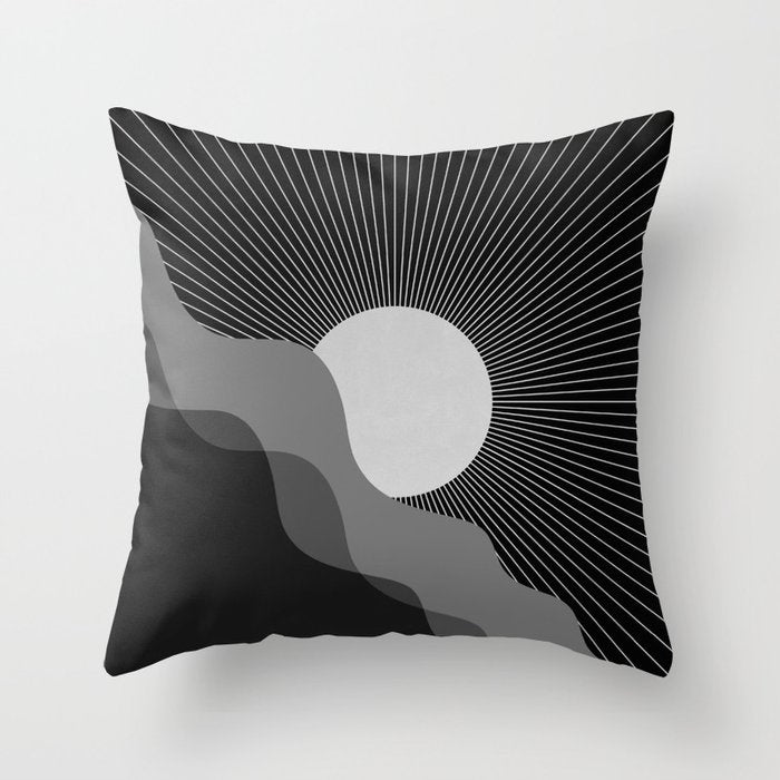 Abstraction_SUNRISE_SUNSET_BLACK_WHITE_MONO_POP_ART_0622A Throw Pillow Gallery Image 1