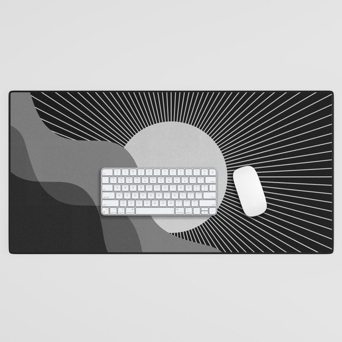 Abstraction_SUNRISE_SUNSET_BLACK_WHITE_MONO_POP_ART_0622A Desk Mat Gallery Image 1