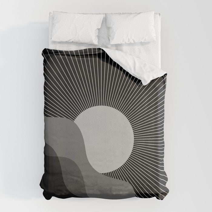 Abstraction_SUNRISE_SUNSET_BLACK_WHITE_MONO_POP_ART_0622A Duvet Cover Gallery Image 6
