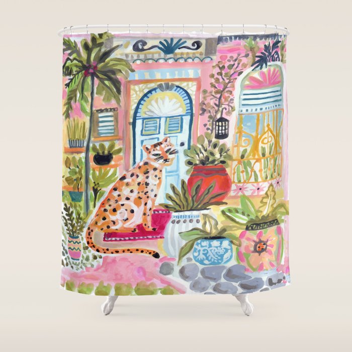 Cheetah in the City Pink Shower Curtain Gallery Image 1
