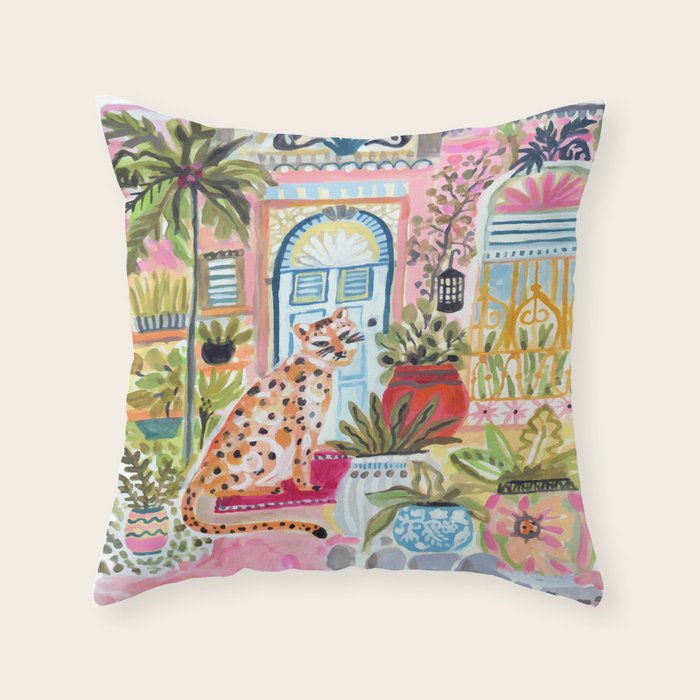Cheetah in the City Pink Throw Pillow Gallery Image 1