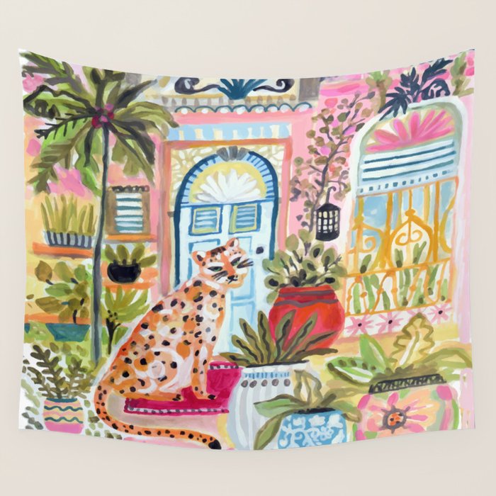 Cheetah in the City Pink Wall Tapestry Gallery Image 4