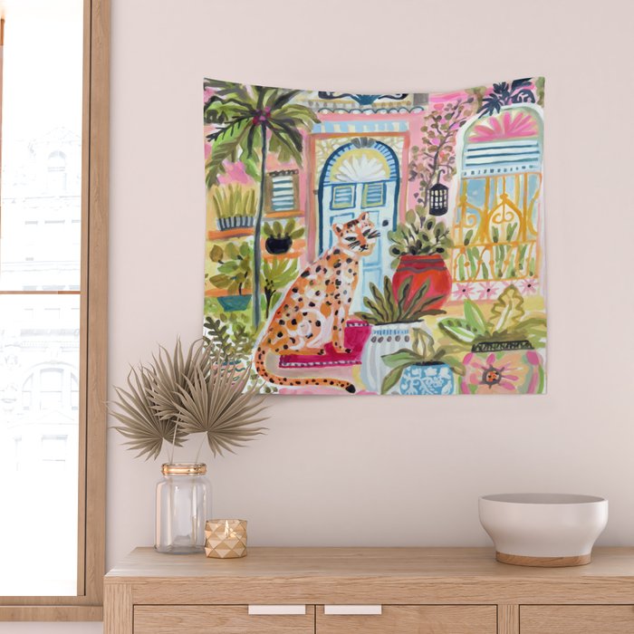 Cheetah in the City Pink Wall Tapestry Gallery Image 2