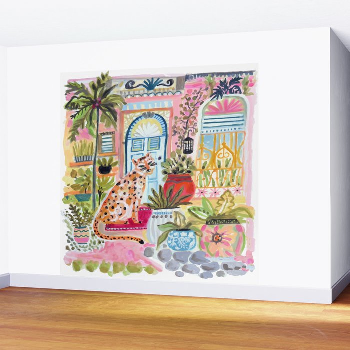 Cheetah in the City Pink Wall Mural Gallery Image 2