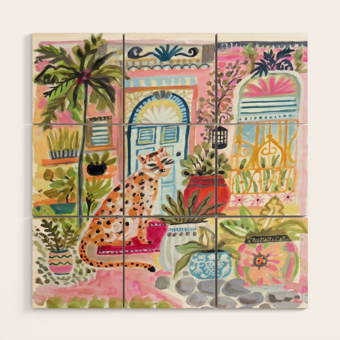 Cheetah in the City Pink Wood Wall Art Gallery Image 1