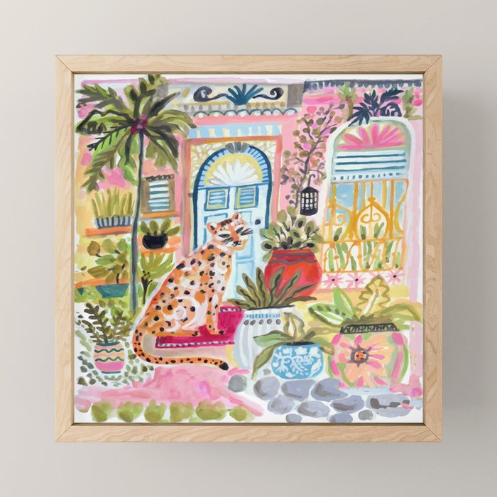 Cheetah in the City Pink Mini Art Print