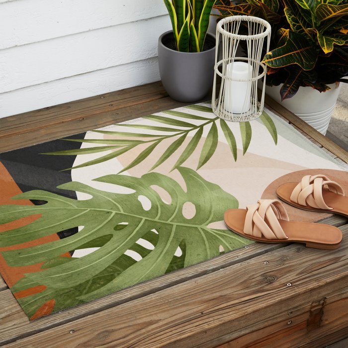 Abstract Art Tropical Leaves 21 Outdoor Rug Gallery Image 2