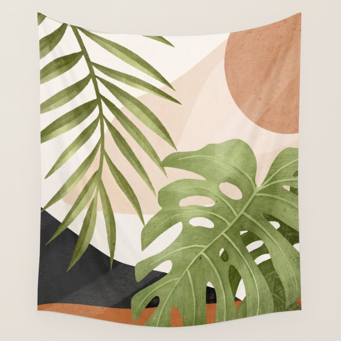 Abstract Art Tropical Leaves 21 Wall Tapestry Gallery Image 4