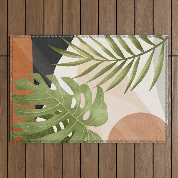 Abstract Art Tropical Leaves 21 Outdoor Rug Gallery Image 1