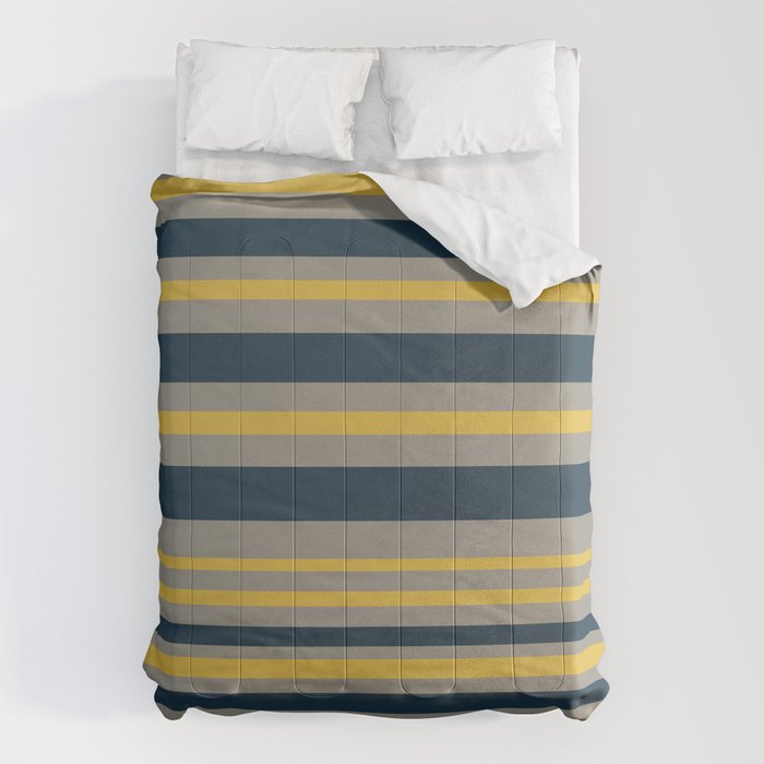 Variable Stripe Pattern in Light Mustard, Navy Blue, and Gray Comforter Gallery Image 6