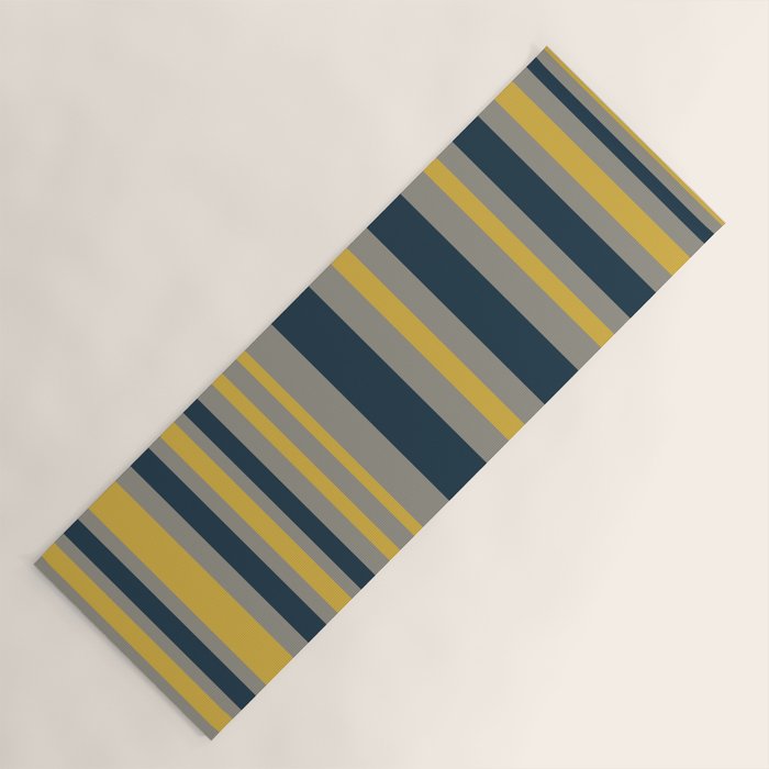 Variable Stripe Pattern in Light Mustard, Navy Blue, and Gray Yoga Mat Gallery Image 1