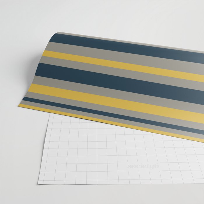 Variable Stripe Pattern in Light Mustard, Navy Blue, and Gray Wrapping Paper Gallery Image 2