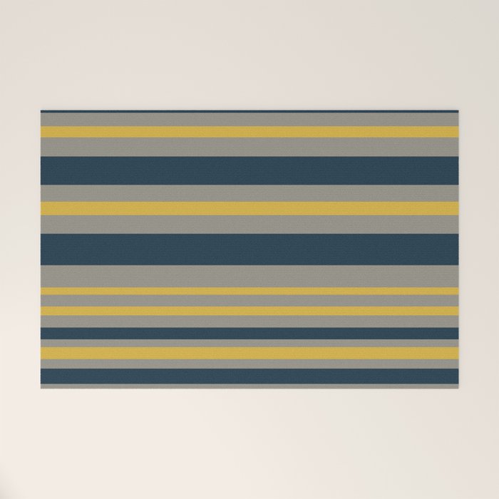 Variable Stripe Pattern in Light Mustard, Navy Blue, and Gray Welcome Mat Gallery Image 1