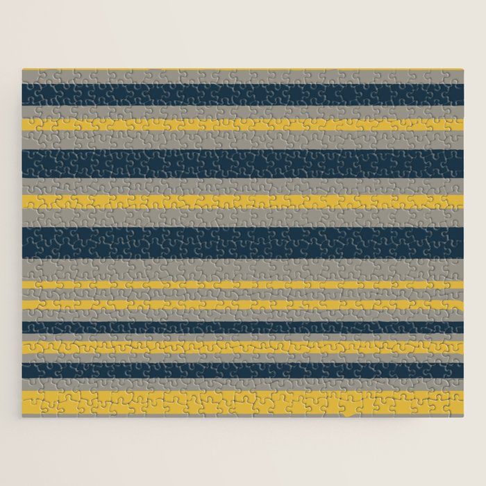 Variable Stripe Pattern in Light Mustard, Navy Blue, and Gray Jigsaw Puzzle Gallery Image 1