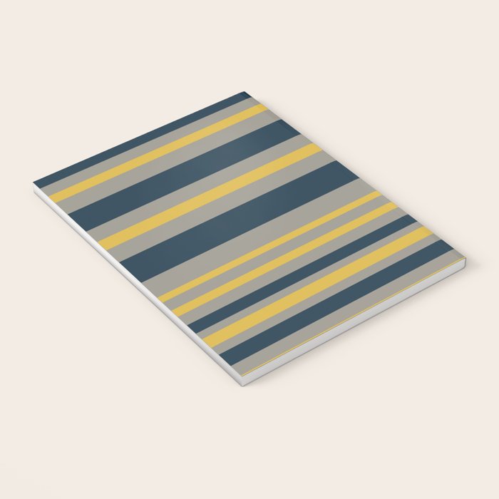 Variable Stripe Pattern in Light Mustard, Navy Blue, and Gray Notebook Gallery Image 3